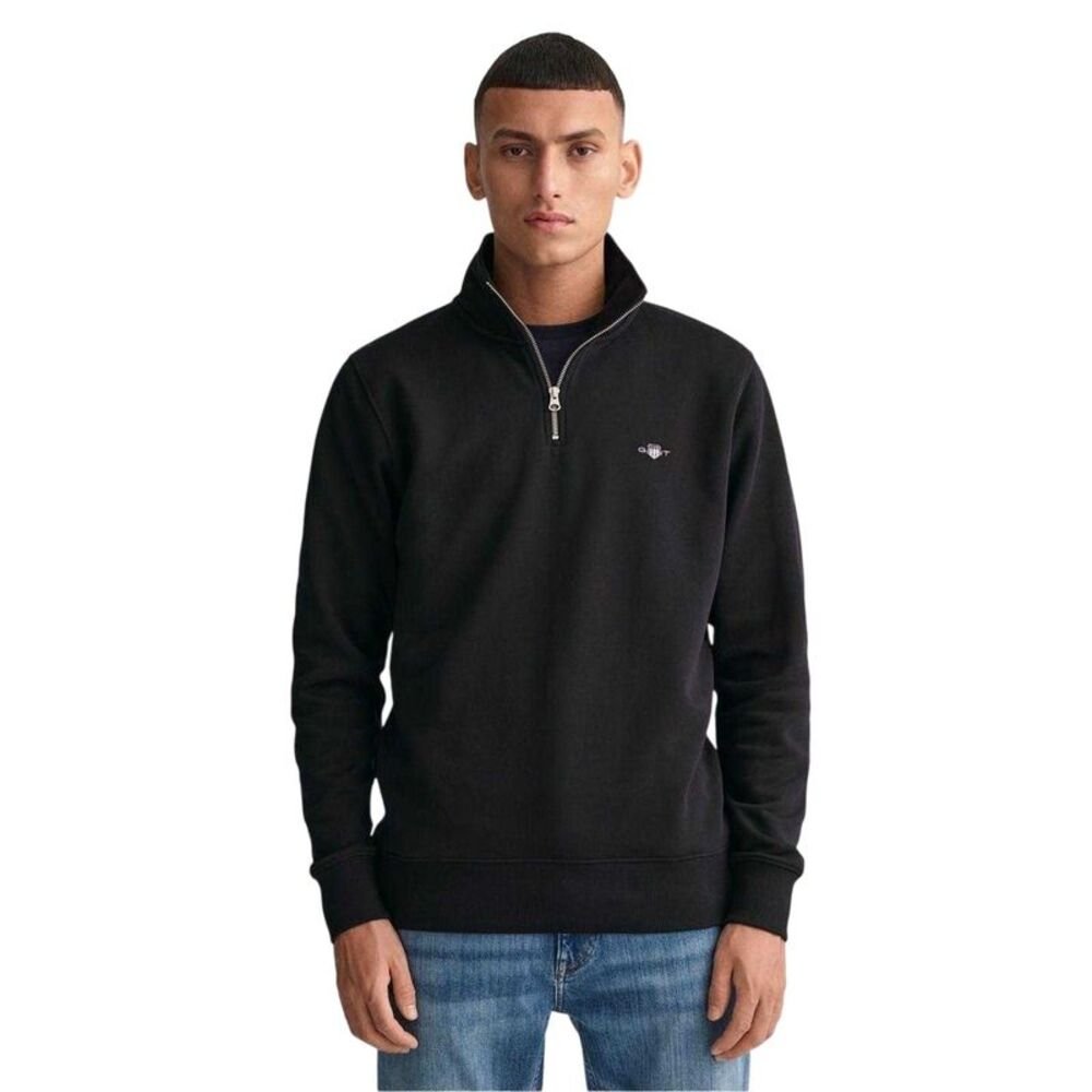 Gant Mens Embroidered Logo Half Zip Sweatshirt / Black